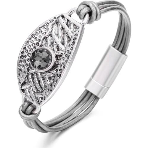 Oval Glass Anti Color Charm Bracelet Vintage Leather Chain Crystal Bracelets Magnetic Pulseira Women Ethnic Jewelry Party Gifts