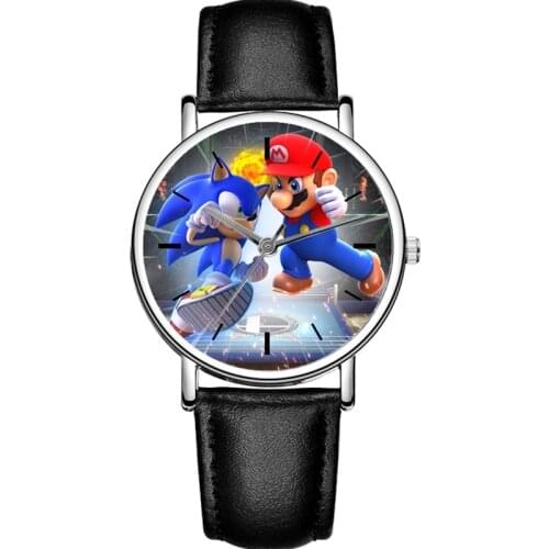 Cartoons Super Mary Anime Mario dial Childrens watch student Anime Cartoons Leather quartz watch Child birthday present Watch