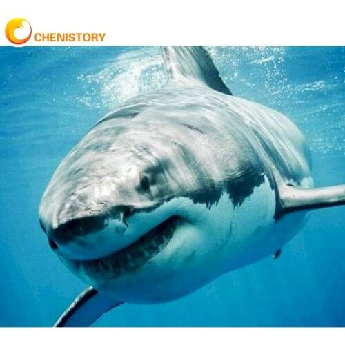 CHENISTORY 5D Diamond Art Painting Kit Shark Diy Embroidery Cross Stitch Picture Kits Crystal Rhinestone Diamond Decoration Gift