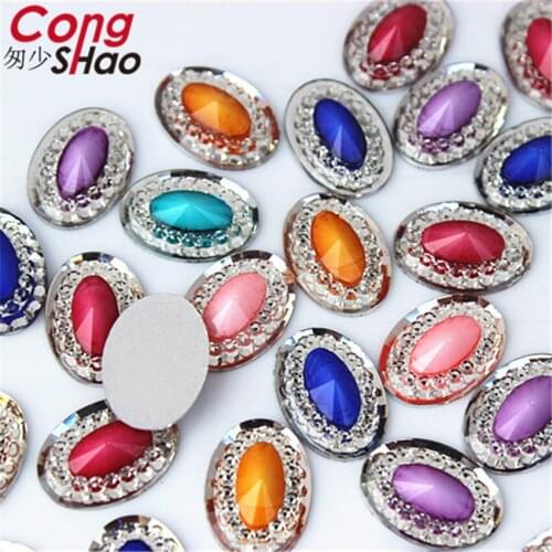 Cong Shao 100Pcs 10*14mm Oval shape Colorful Flat back Resin rhinestone trim stones and crystals DIY costume Accessories ZZ741