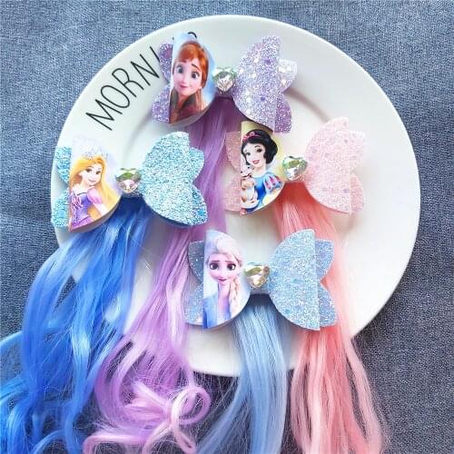 Disney childrens printed three-dimensional bow hairpin cute hair clip wig cartoon princess frozen bow hair accessories