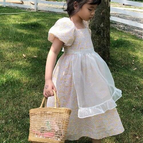 2020 Summer Baby Girls Floral Puff Sleeve Dress Kids Princess Printed Casual printed Dress a-line