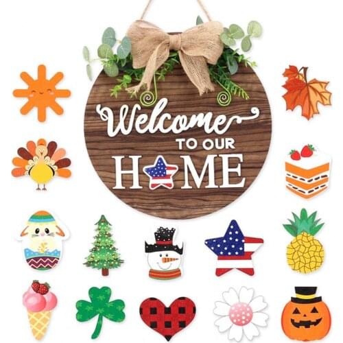DIY Interchangeable Letter Sign Welcome Door Hanger Door Decoration Wall Wreath Welcome Door Decoration Wooden Sign Pendant