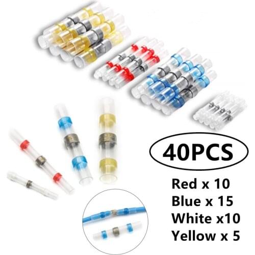 40pcs Solder Sleeve Heat Shrink Butt Wire Connectors Waterproof Electrical Wire Butt Connector Insulated Seal Terminals