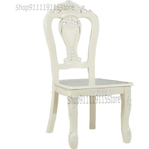European Dining Chair Korean Pastoral Modern Simple Solid Wood Restaurant Back Chair Cloth Art Ivory White Hotel Nail Chair