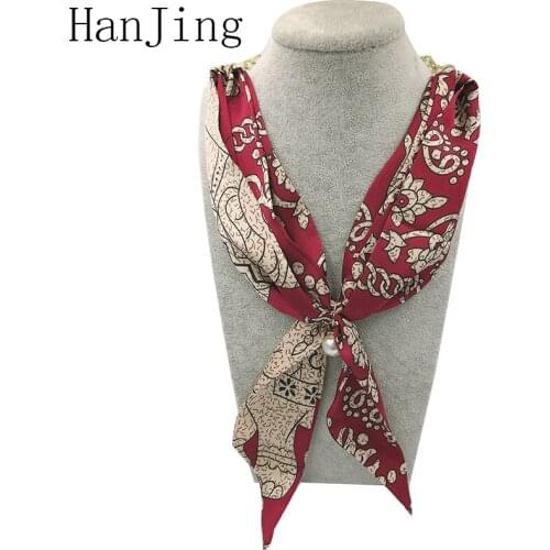 HanJing fashionable ladies scarf necklace Pendant wholesale bohemian flower print silk winter new jewelry scarf necklace