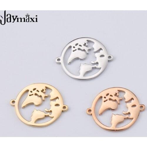 Jaymaxi Mirror Polished Titanium Steel World Map Charms DIY Jewelry Pendant 27*22mm High Quality Wholesales 20pieces/lot