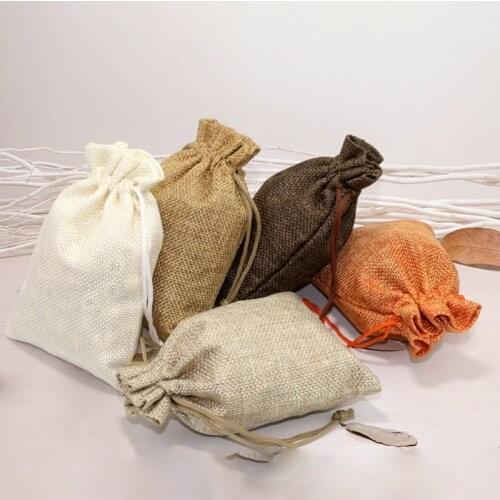 5Pcs/lot Linen Jute Drawstring Gift Bags Reusable Storage Bag Wedding Party Favors Pocket Colorful Candy Wrappling Bags Supplies