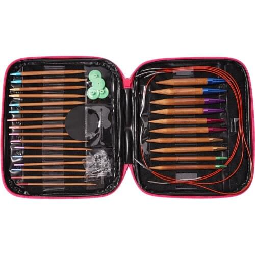 13pairs Knitting Colorful Carbonization Bamboo Crochet Hooks Clips Set Knitting Needles Set Interchangeable Crochet