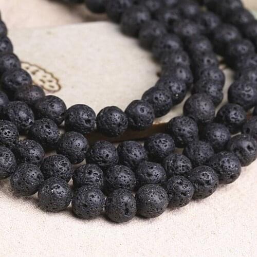 Natural Stones Volcanic Lava Loose Bead Lavas Stone 4 6 8 10 12mm Black Beads Round Volcanic-stone Spacer DIY Jewelry 15" A121