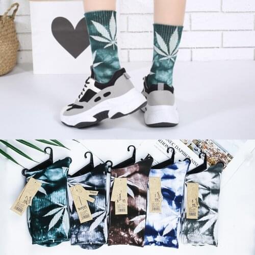 Tie-dye Hemp Leaf Maple long Socks Women Weed Socks Cotton Happy Funny Sock Men Harajuku skateboard hip hop Tie dyed Sox
