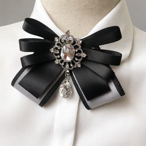 Kroean New Fashion Ribbon Bow Tie Brooch Pins and Brooches Bowtie Necktie Pin Shirt Dress Corsage for Women Clothing Accessories