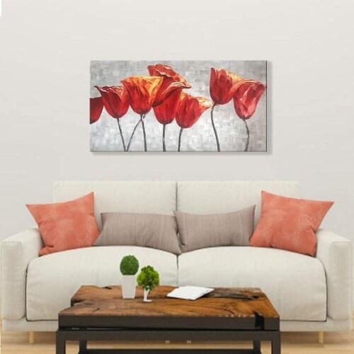 3D Abstract Large Art Handmade Oil Painting On Canvas Red Lotus Flowers Hand Painted Wall Art Bar Salon Hotel Bedroom Home Decor