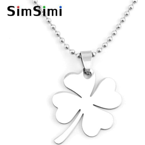 Simsimi 4 leaf clover Lucky plant Necklace women female jewelry blank for diy print Mirror polish stainless steel 10pcs