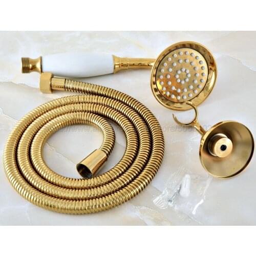 Polished Gold Telephone Style Bathroom Shower Head Water Saving Hand Held Shower Head Spray & 1.5m Hose and Bracket zhh040