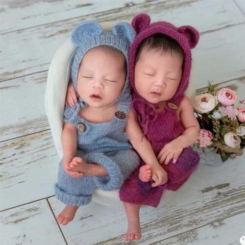 1set Newborn Photography Props Soft Mohair Hand-woven Clothing With Matching Hat Baby Photo Props Accessories