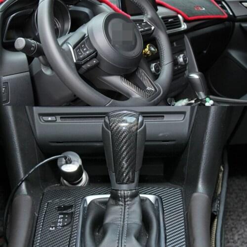Carbon Fiber Car Gear box Handles Gear Shift Knob Stick Lever Head Steering Wheel Cover For Mazda 3 5 6 8 MX-5 CX-5 CX-7 CX-9