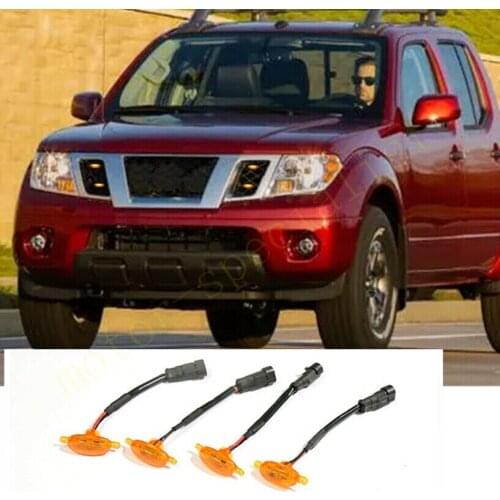 LED Car Front Grille LED Amber Light Raptor Style Light Kit Decor W/ Wire Speed 4Pcs For Nissan Frontier 2005-2021