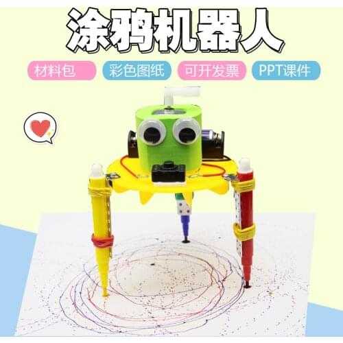 Creative Scientific Gizmo DIY Graffiti Robot Kids Puzzle Assembled Handmade Toy Simple Physics Teaching Resources