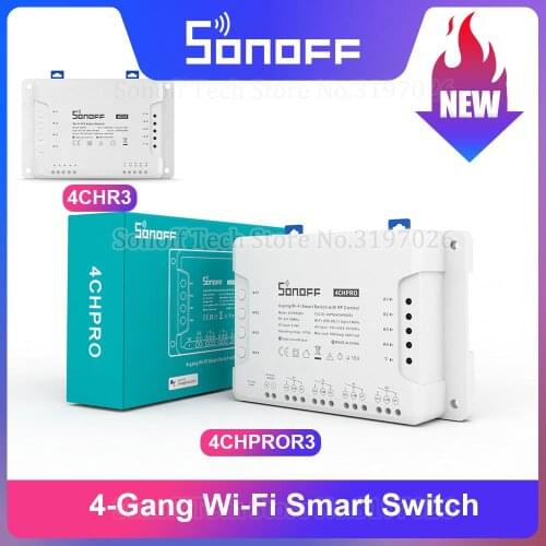 Sonoff 4CH R3 4 Gang Wi-Fi Smart Switch Remote Control Interlock Inching Mode via eWeLink APP Support Alexa Google Home IFTTT