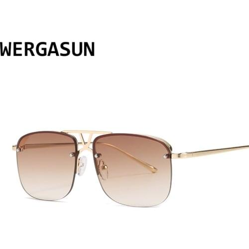 WERGASUN Rimless square Sunglasses Men Women Fashion Shades UV400 Vintage Glasses