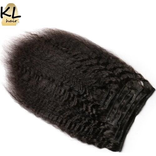 Kinky Straight Clip In Human Hair Extensions Natural Black Brazilian Remy Human Hair Clip-Ins 8Pcs/Set 120 Gram Fast Ship KL