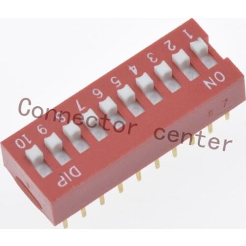 High quality dIP Switch 2.54mm Pitch Gold plated 10position 20Pin Red DS-10