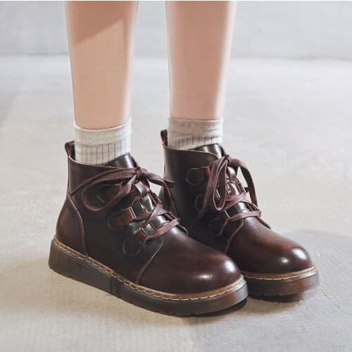 Women Anime Cosplay Round Head Low Heel Jk Uniform Japanese Students Pu Leather Boots Party Dress Black Lolita Martin Loli Shoes