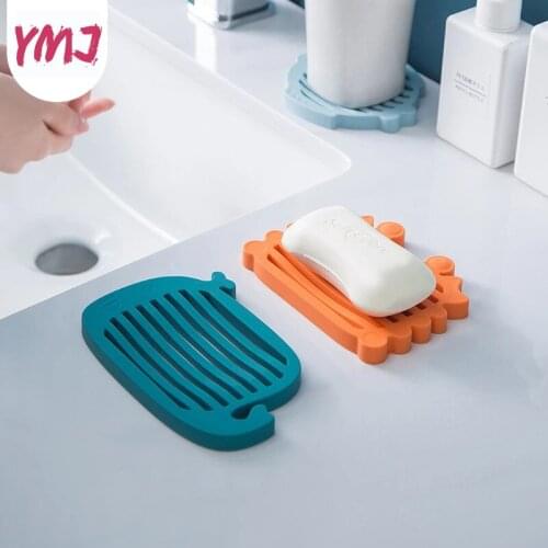 1Pcs Bathroom Organizer Silicone Soap Holder Soap DishesSelf Draining Premium Silicone Cartoon Sea Animal Hollow Drain Soap Pad