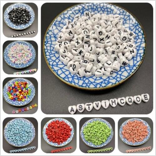 100pcs/Lot 7mm Heart Shape Acrylic Spaced Beads Mixed Letter Beads For Jewelry Making DIY Charms Bracelet Necklac