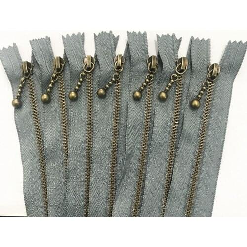 5pcs gray 3# (20-50cm) 8-20inch Round bead modeling copper zipper metal zipper