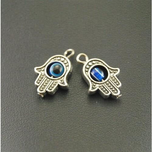 5pcs Silver Color Hamsa hand spacer with blue evil eye beads Bracelet Necklace Jewelry Making Handmade DIY A806