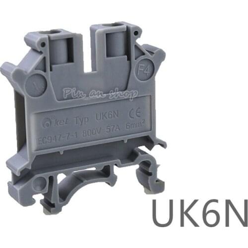 50Pcs Gray Plastic UK6N Screw Clipping Contact Terminal Block 800V 57A UK-6N