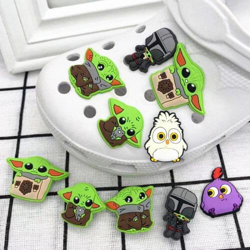 7 Pcs Disney Cute Baby Yoda PVC Shoes Charms Sandals Accessories Mandalorian Figure Shoes Buckle Decorations Suit Toys Kids Gift