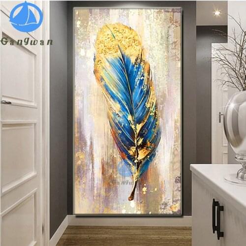 Abstract Golden feather Large size 5d diy diamond painting embroidery full square round rhinestone Of picture mosaic decor art