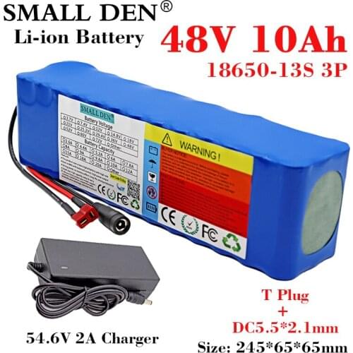 48V 10Ah 18650 Lithium battery pack 13S3P 500-800W High Power 54.6V Electric bicycle Scooter ebike battery with BMS + 2A Charger