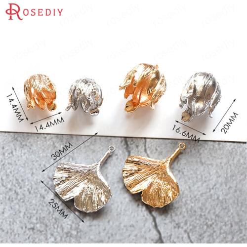 B007)6 pieces 24K Gold Color Plated Brass Flower Caps Tassel Caps Ginkgo Leaf Charms Diy Jewelry Findings Earrings Accessories