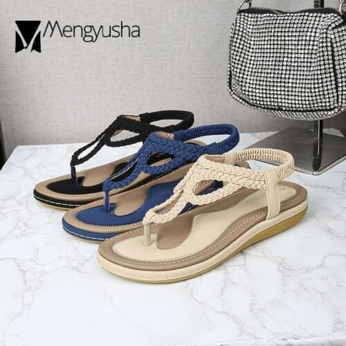 2021 Bohemian Clip toe weave sandals women summer beach shoes woman cut out slip on elastic band sandalias mujer plus size 36-43