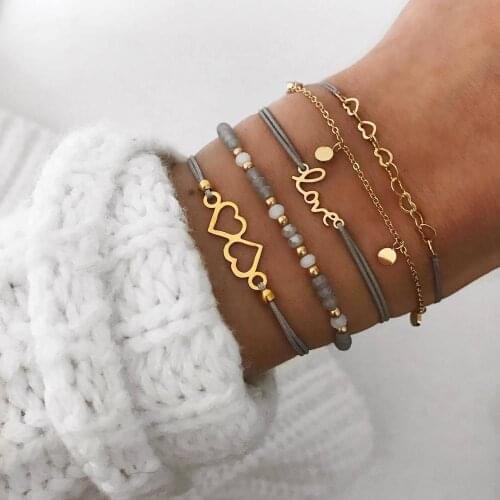 Bohemian Bracelets & Bangles Set Vintage Heart Shell Star Moon Charm Bracelet Jewelry Accessories Pulseras Mujer Femme