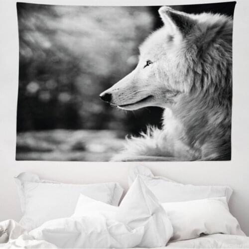 Animal Microfiber Large Wall Tapestry Gray Wolf Patterned Fabric Print Decorative Wall hanging 230cm x 140cm