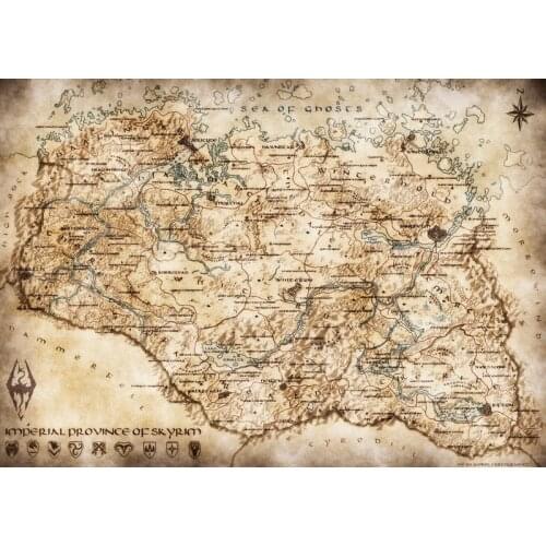 HD spraying picture map_of_skyrim on oil canvas for living room decor and wall art poster