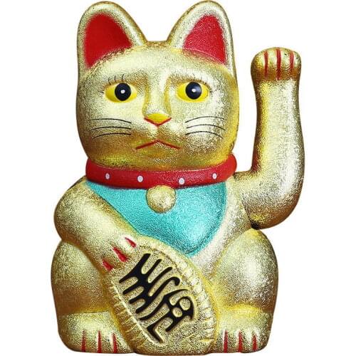 Chinese Feng Shui Beckoning Cat Wealth White Waving Fortune/ Lucky Cat 6"H Gold Silver Best Gift for Good Luck Kitty Decor