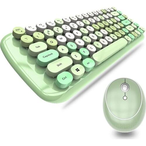 Keyboard Mouse Combos 1600DPI Hand Office Mini Wireless Keyboard and Mouse Set Round Keycap Girl Heart Mixed Color Wireless Cute