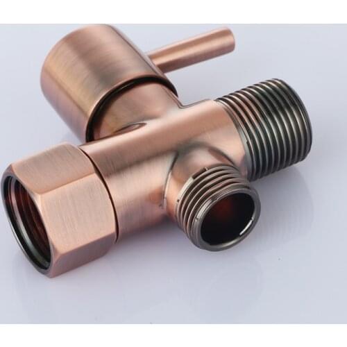 Red Antique Brass angle valve 7/8*7/8*1/2 T-adapter with Shut-off Valve, 3-way Tee Connector for Handheld Bidet 15/16" and G 1/2