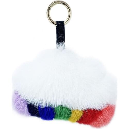 Creative plush color cloud keychain ladies bag rainbow plush key ring pendant car key mouth accessories childrens small gift