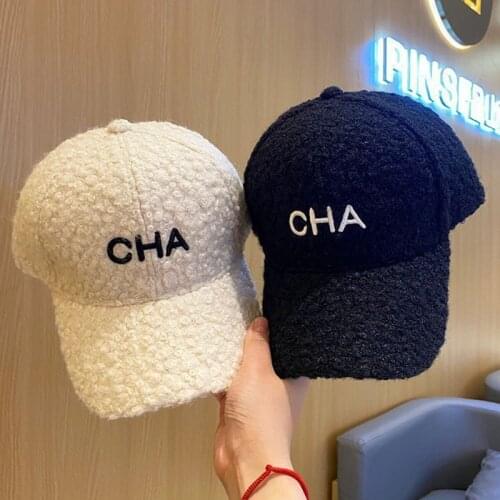 Fashion lamb wool baseball cap letter embroidery casual warm hat Snapback Bone Hip Hop Caps