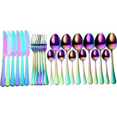 Rainbow Dinnerware Set 24pcs Gold Dinnerware Gold Cutlery Set Spoon Fork Knife Stainless Steel Tableware Set Kitchen Tableware