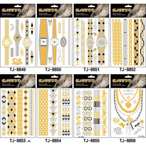 Wholesale 500PCS New Water Body Tattoo Removable Gold Silver Styles Party Club Temporary Tattoo Flash Daily Body Art tatuajes