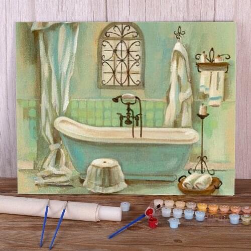 Landscape Bathroom Paint By Numbers Kit Acrylic Paints 50*70 Paiting By Numbers Home Decoration For Wholesale