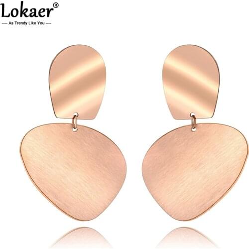 Lokaer Hiphop/Rock Design Stainless Steel Irregular Geometry Earrings Rose Gold Fashion Hyperbole Earrings For Women E20176